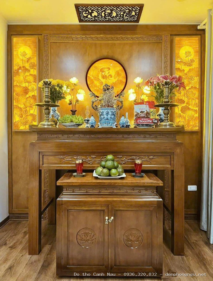 Bàn thờ gõ đỏ 2 tầng kèm tủ GD6 tại Hà Đông
