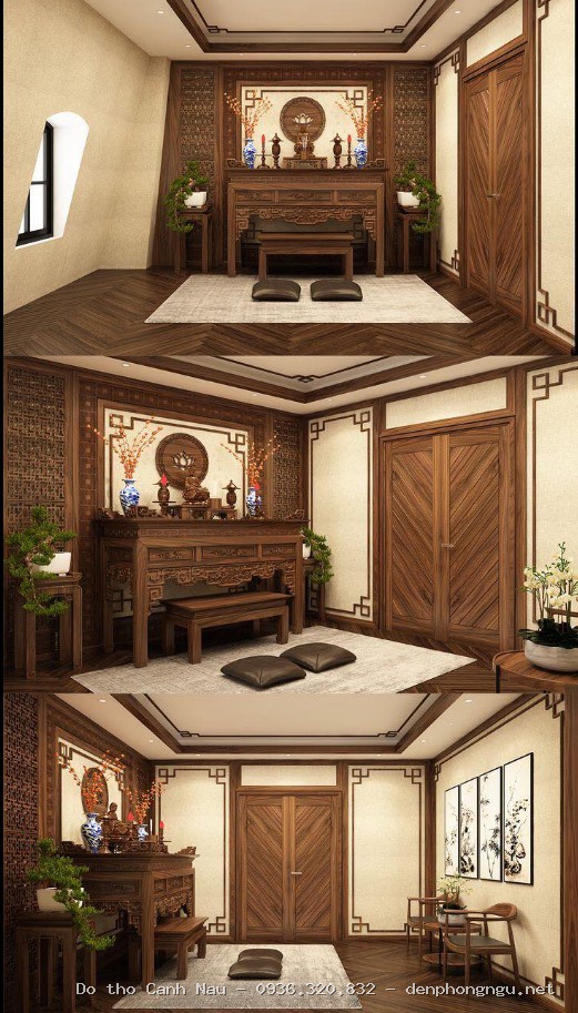 Bàn thờ gỗ gõ đẹp chuẩn phong thủy mệnh kim tại Hoàng Mai