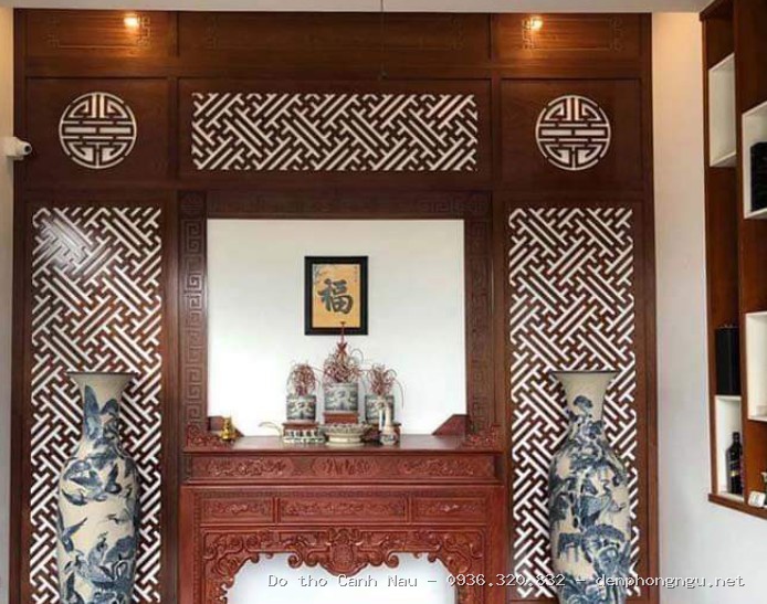 Bàn thờ nhị cấp gỗ Hương cùng vách CNC tại Thanh Xuân Gia Lâm