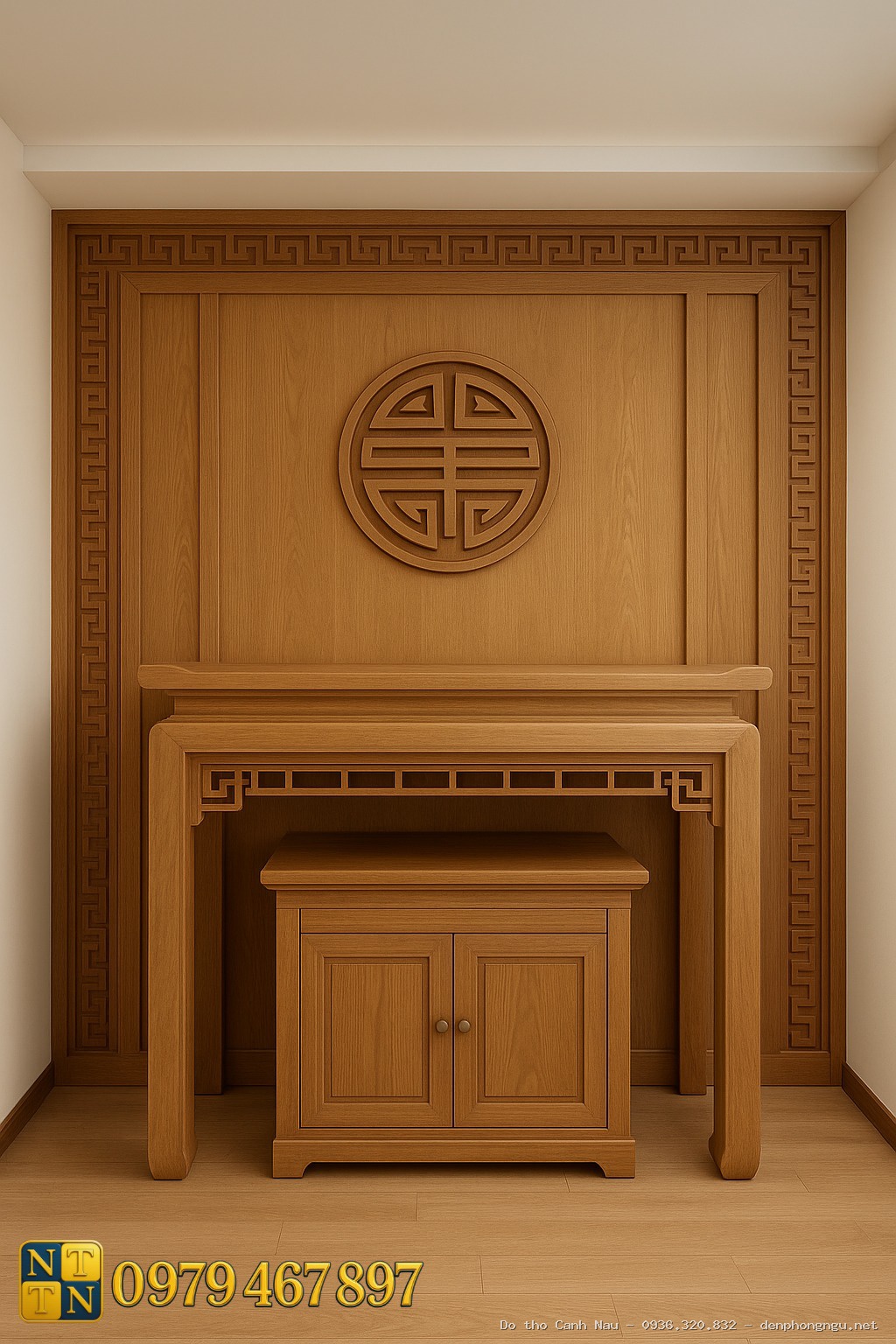 Bàn thờ Phật chữ vạn hiện đại tại Long Biên