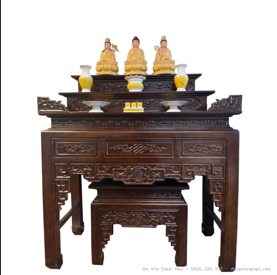 Bộ Bàn Thờ 1m97 Và Bàn Cúng Cơm 1m27 Gỗ Hương Đá tại Hoàng Mai