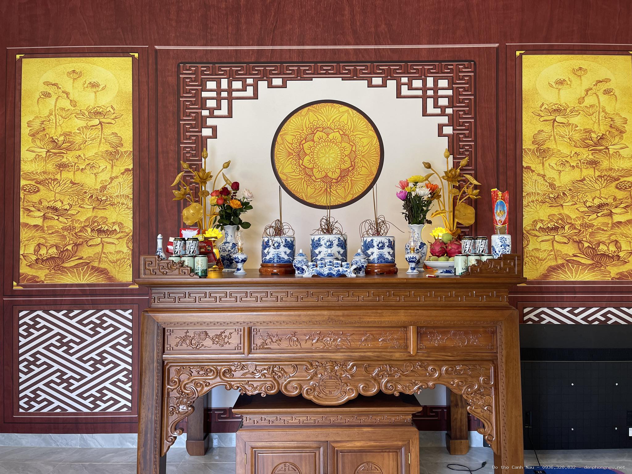 Bộ bàn thờ kết hợp trúc chỉ 2 bên tại Hoàng Mai