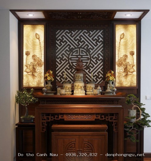 Mẫu bàn thờ phật đẹp gỗ Gụ tại Tây Hồ - Nghệ nhân Sơn Vũ