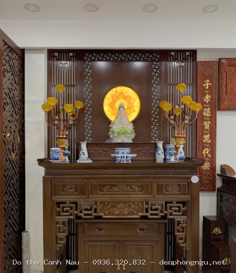 Mẫu bàn thờ phật đơn giản kết hợp tủ thờ nhỏ tại Ba Đình - Nghệ nhân Sơn Vũ