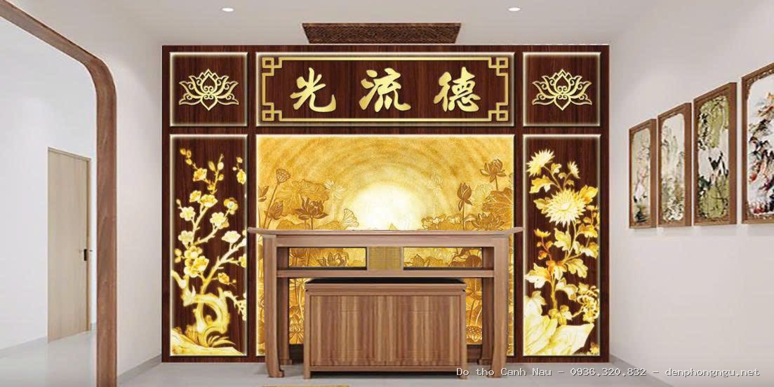 Mẫu tủ thờ Phật 2 tầng chạm hoa lan thanh tao tại Cầu Giấy