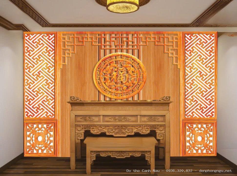 Phòng thờ hiện đại ốp CNC chữ Phúc Lộc Thọ tại Đống Đa