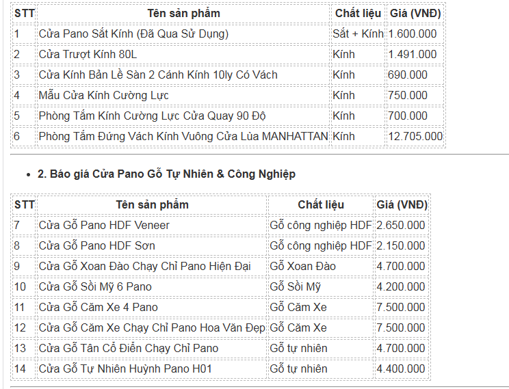 Giá cửa kính Pano sang trọng nhất 2021
