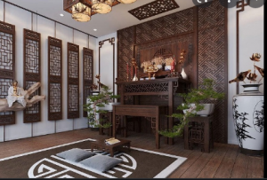 Ốp tường phòng thờ bằng gỗ