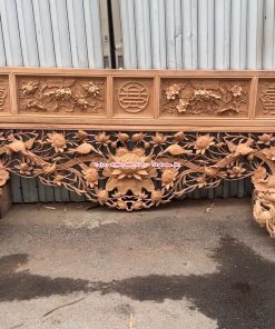 Cửa võng hoa sen gỗ gõ đỏ Nam Phi dày 5 phân thiết kế ô giữa chữ Thọ thủ công tinh tế