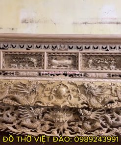Sập Thờ Dạ Kép Gỗ Gụ Lào Đục Song Long Chầu Nguyệt