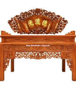 Bàn thờ án gian truyện ô xa kết hợp cuốn thư câu đối Mai hóa long gỗ gụ Lào truyền thống