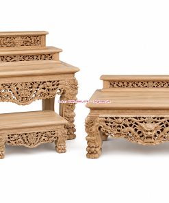 Combo nội thất phòng thờ gỗ gụ Lào gồm vua sập thờ Nhị cấp và án truyền Như Ý tam cấp kết hợp khám thờ