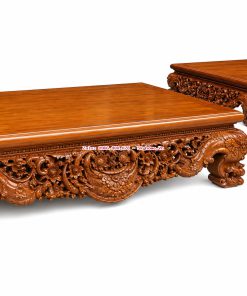 Sập ngũ sư vần cầu gỗ gụ Lào tự nhiên 100% đục chạm kết hợp khảm tinh xảo