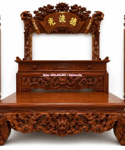 Sập Thập Điểu Quần Mai gỗ gụ Lào liền khối 12 phân lắp đặt tại phòng thờ Hà Nội