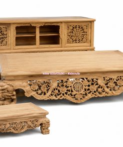 Tủ chè ngũ phúc kim tiền và sập ngũ phúc kim tiền gỗ gụ Lào tự nhiên 100%