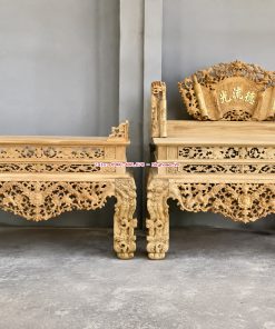 Vua sập thờ Mai Điểu Nhị cấp gỗ gụ Lào kết hợp cuốn thư Mai Hóa Long mộc thô nguyên bản